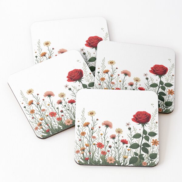 Item preview, Wildflowers and Red Rose on Right #2 - Transparent Background #5008T designed and sold by Wildflower Rose.