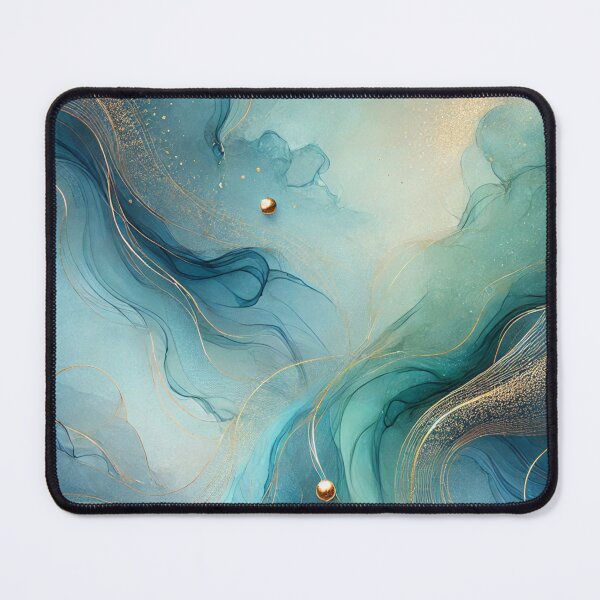 Item preview, Blue Mirage – Abstract Teal & Gold Flow with Luxe Ocean Energy designed and sold by LilMessyKitchen.