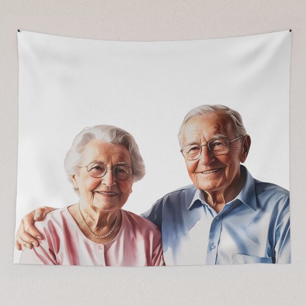 Item preview, Timeless Love ? | Old Couple Watercolor Portrait designed and sold by PING 999 STUDIO.