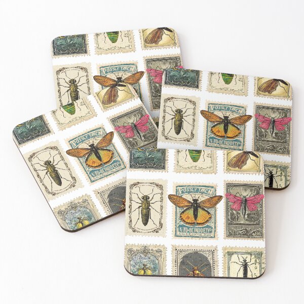 Item preview, Vintage insects on antique-style decorative postage stamps designed and sold by Piotrek0001.