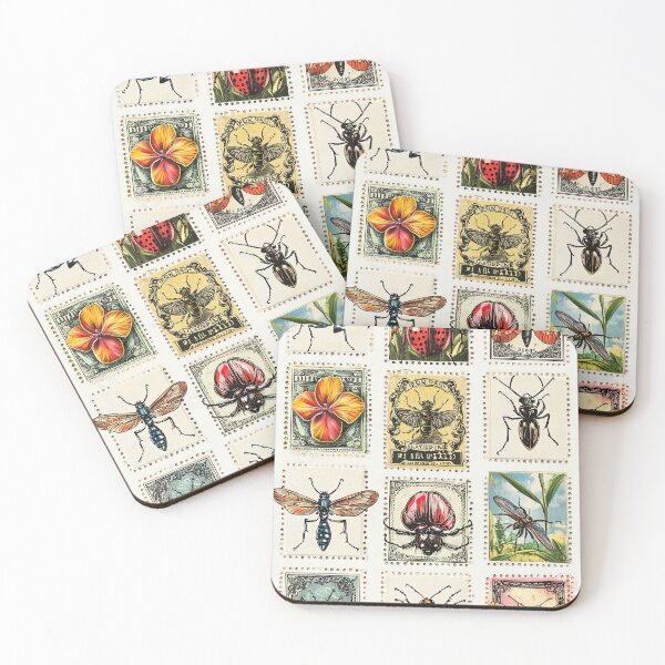 Item preview, Retro bugs within engraved decorative stamp borders designed and sold by Piotrek0001.