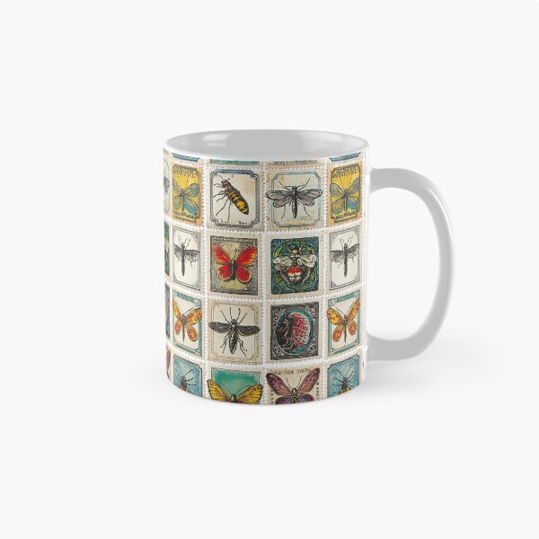 Item preview, Beetles and butterflies on aged vintage stamp art designed and sold by Piotrek0001.