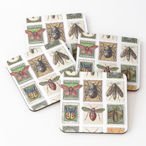 Item preview, Decorative insect artwork featuring antique stamp details designed and sold by Piotrek0001.