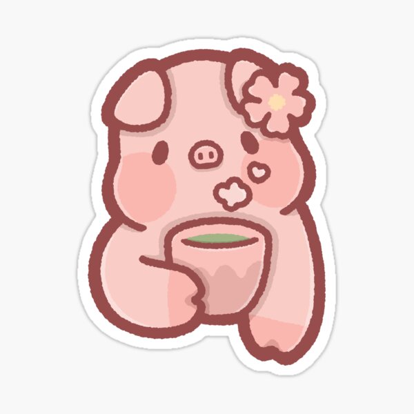 Vista previa del artículo con la obra «Cerdo sosteniendo una taza de té», diseñado y vendido por babyandbunny.