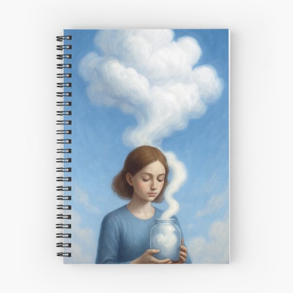 Artikelvorschau, Cloud Jar – Surreale Konzeptkunst eines Mädchens mit Gedanken, die als Wolken entweichen entworfen und verkauft von Patternicity.