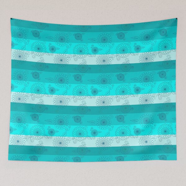 Item preview, Aqua and Teal Stripes with Flowers  designed and sold by JaygiesDesign.