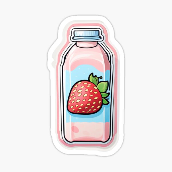 Vista previa del artículo con la obra «Pegatina de botella de leche de fresa: Arte estético kawaii con bebidas», diseñado y vendido por rohispireprints.