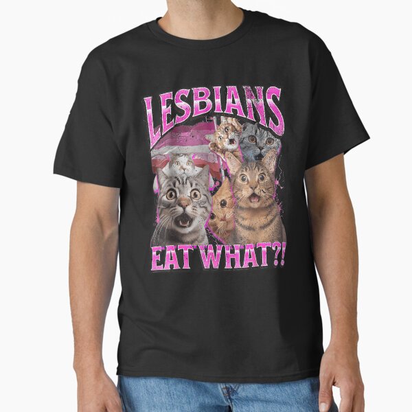 Aperçu de l'œuvre Les lesbiennes mangent quoi ?! Drôle de chat, jeu de mots LGBTQ pour la Gay Pride créée et vendue par TristanStoreHu.