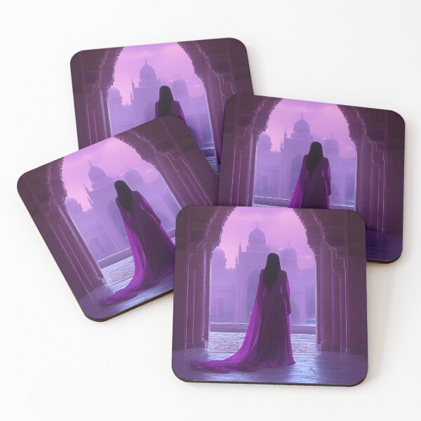 Item preview, Silhouette in purple gown at arched palace entrance, dusk designed and sold by Artessie.