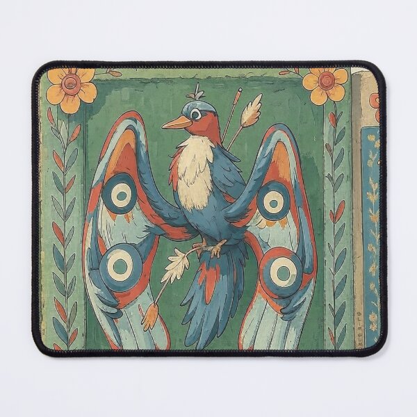 Aperçu de l'œuvre « L'Oiseau indiscipliné ». Une fresque fantaisiste représentant un oiseau et un papillon. créée et vendue par SlimSumoStudio.