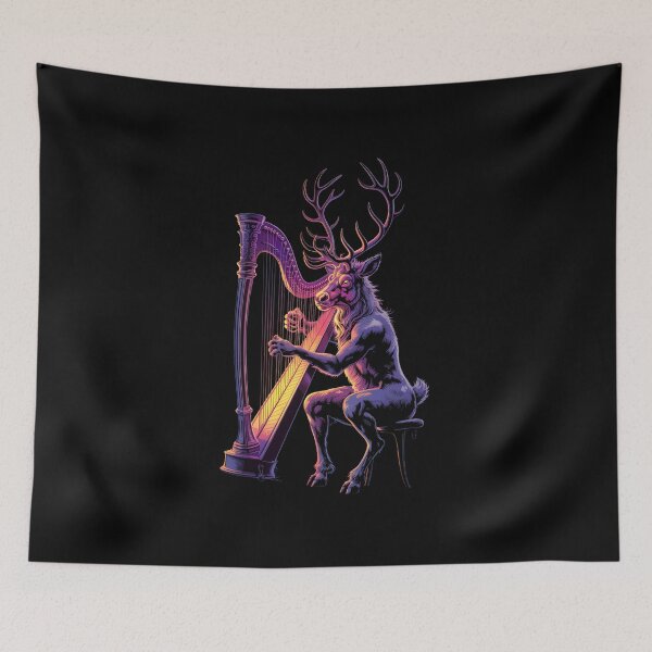 Item preview, Harp Stag – Majestic Deer Playing the Harp in Neon Lights designed and sold by Sepinik.