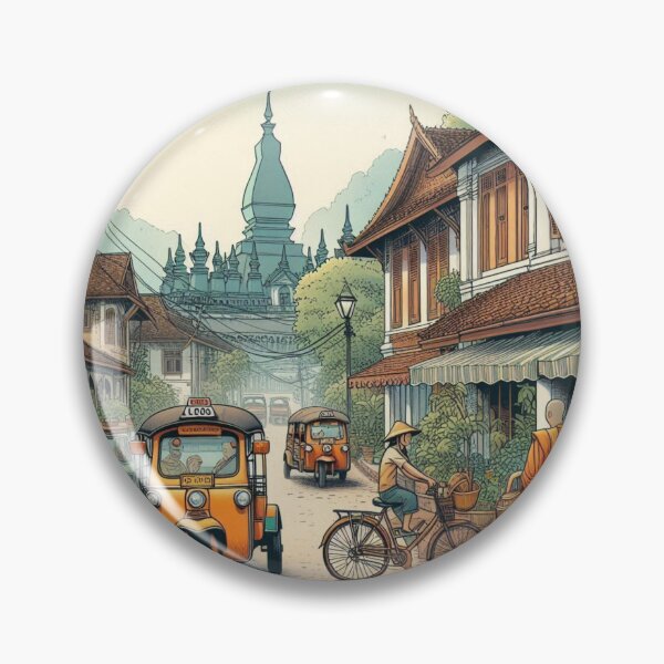 Item preview, Luang Prabang Retro Cityscape – AI Art with Vintage Vehicles | Perfect for Travel Lovers, Apparel & Accessories designed and sold by knalpot-design.