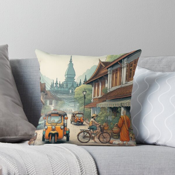 Item preview, Luang Prabang Retro Cityscape – AI Art with Vintage Vehicles | Perfect for Travel Lovers, Apparel & Accessories designed and sold by knalpot-design.