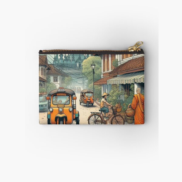 Item preview, Luang Prabang Retro Cityscape – AI Art with Vintage Vehicles | Perfect for Travel Lovers, Apparel & Accessories designed and sold by knalpot-design.