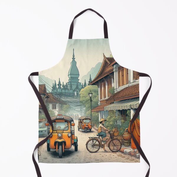 Item preview, Luang Prabang Retro Cityscape – AI Art with Vintage Vehicles | Perfect for Travel Lovers, Apparel & Accessories designed and sold by knalpot-design.