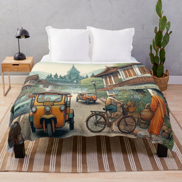 Item preview, Luang Prabang Retro Cityscape – AI Art with Vintage Vehicles | Perfect for Travel Lovers, Apparel & Accessories designed and sold by knalpot-design.