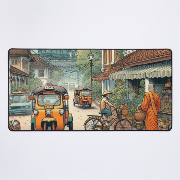 Item preview, Luang Prabang Retro Cityscape – AI Art with Vintage Vehicles | Perfect for Travel Lovers, Apparel & Accessories designed and sold by knalpot-design.