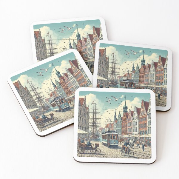 Item preview, Wismar Retro Cityscape – AI Art with Classic Vehicles | Perfect for Travel Lovers, Apparel & Accessories designed and sold by knalpot-design.