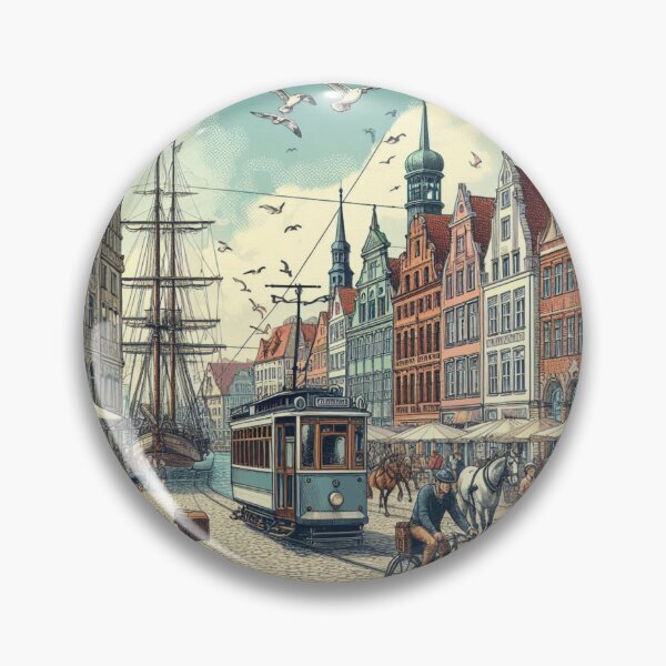 Item preview, Wismar Retro Cityscape – AI Art with Classic Vehicles | Perfect for Travel Lovers, Apparel & Accessories designed and sold by knalpot-design.