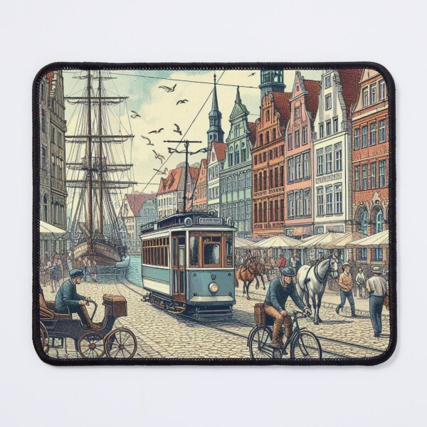 Item preview, Wismar Retro Cityscape – AI Art with Classic Vehicles | Perfect for Travel Lovers, Apparel & Accessories designed and sold by knalpot-design.