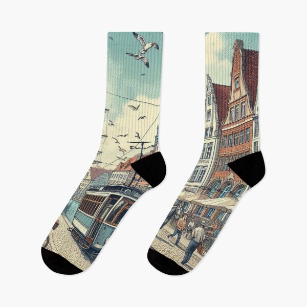 Item preview, Wismar Retro Cityscape – AI Art with Classic Vehicles | Perfect for Travel Lovers, Apparel & Accessories designed and sold by knalpot-design.
