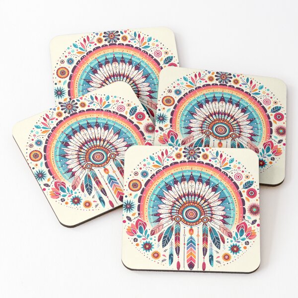 Item preview, Scandinavian Folk Art Warbonnet – Feathers, Rainbow, and Floral Design by heidiannemorris designed and sold by FOLK ART FUSION by heidiannemorris.
