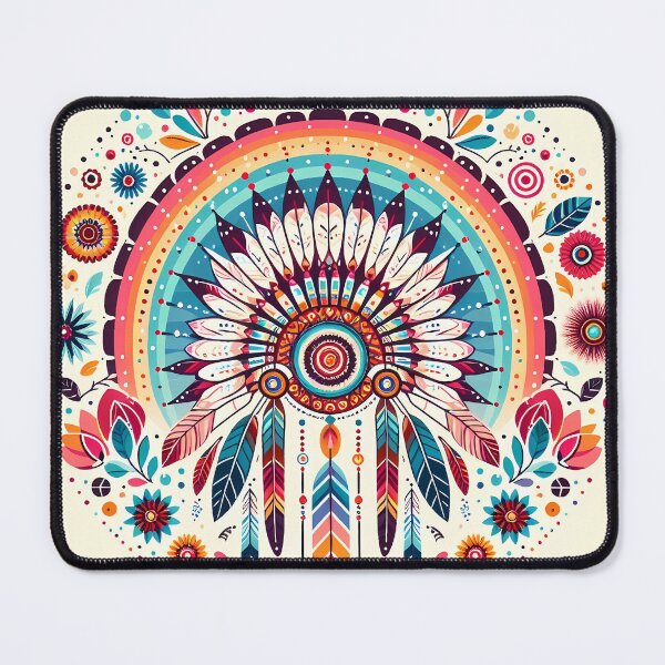 Item preview, Scandinavian Folk Art Warbonnet – Feathers, Rainbow, and Floral Design by heidiannemorris designed and sold by FOLK ART FUSION by heidiannemorris.