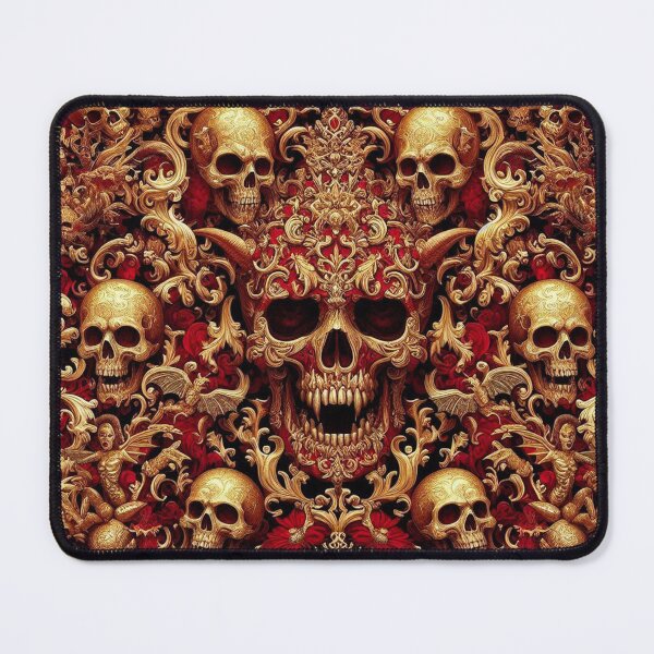 Item preview, Red & Gold Baroque: Demonic Opulence Luxury Fashion Art Gothic Metal Haute Couture with Skull Motifs & Dark Glamour, t-shirt dress clothing. BJJ designed and sold by blackdoggdesign.