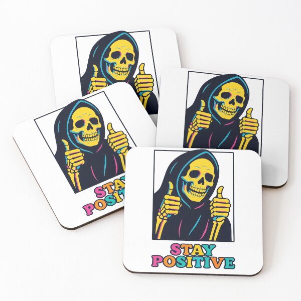 Item preview, Stay positive - a funny Grim Reaper motivational saying thumbs up  designed and sold by SkeletonsDanger.