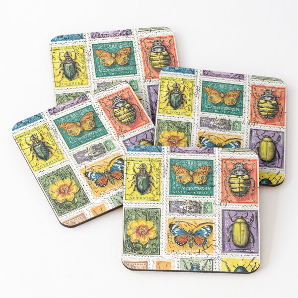 Item preview, Vintage insect and floral postage stamp inspired artwork designed and sold by Piotrek0001.