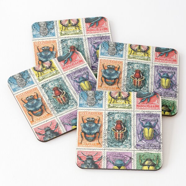 Item preview, Nature-inspired bugs framed in stylized postage stamps designed and sold by Piotrek0001.