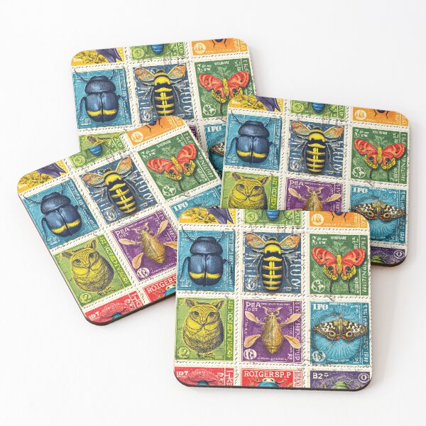 Item preview, Delicate bugs and flowers on retro postage sheet designed and sold by Piotrek0001.