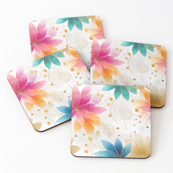 Item preview, Vibrant Watercolor Floral Pattern – Pink, Blue, and Gold Botanical Design designed and sold by Moisky Patterns.