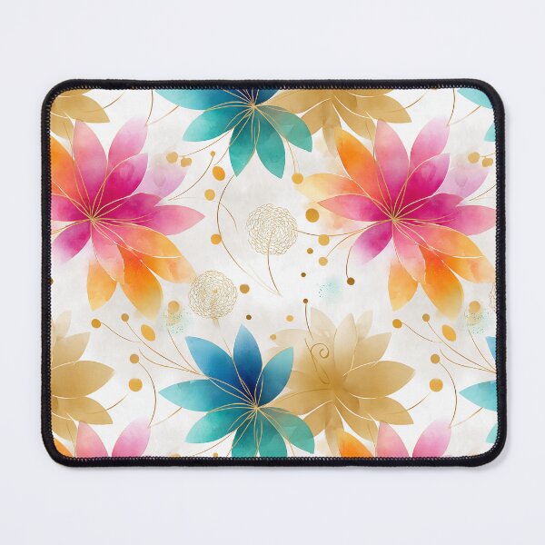 Item preview, Vibrant Watercolor Floral Pattern – Pink, Blue, and Gold Botanical Design designed and sold by Moisky Patterns.