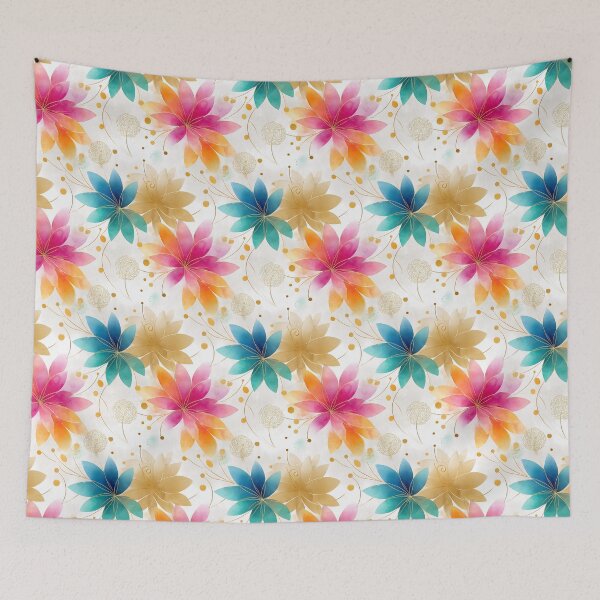 Item preview, Vibrant Watercolor Floral Pattern – Pink, Blue, and Gold Botanical Design designed and sold by Moisky Patterns.