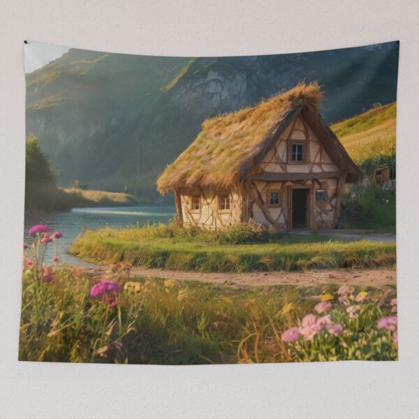 Item preview, The Fairytale Straw Cottage Beside the River designed and sold by BlareBlare.