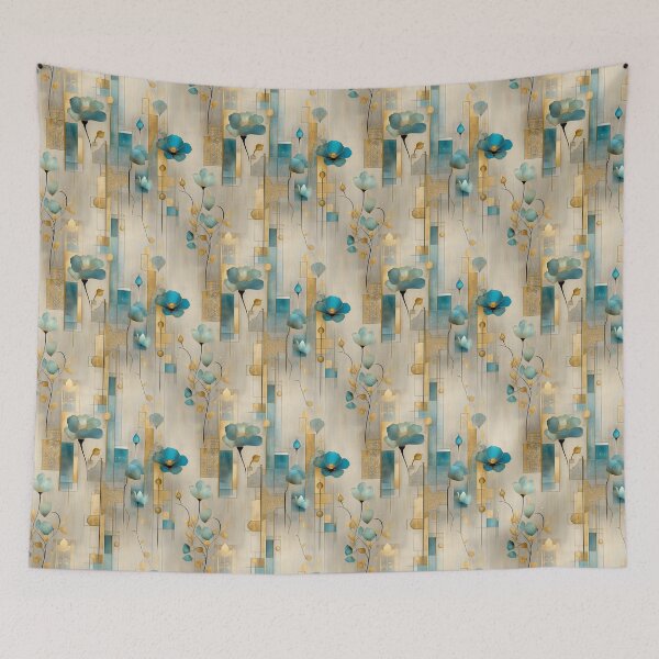 Item preview, Geometric Teal Floral Pattern – Luxurious Botanical Design with Gold Accents designed and sold by Moisky Patterns.