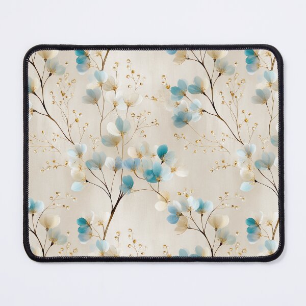 Item preview, Delicate Blue and Cream Floral Pattern – Elegant Botanical Design with Gold Accents designed and sold by Moisky Patterns.