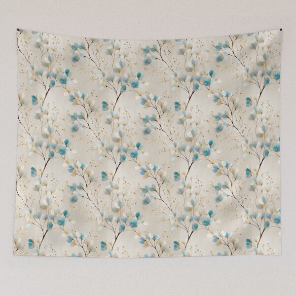 Item preview, Delicate Blue and Cream Floral Pattern – Elegant Botanical Design with Gold Accents designed and sold by Moisky Patterns.