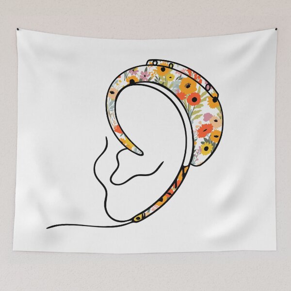 Item preview, Floral Hearing Aid Line Art Disability Rights designed and sold by spooniecentral.