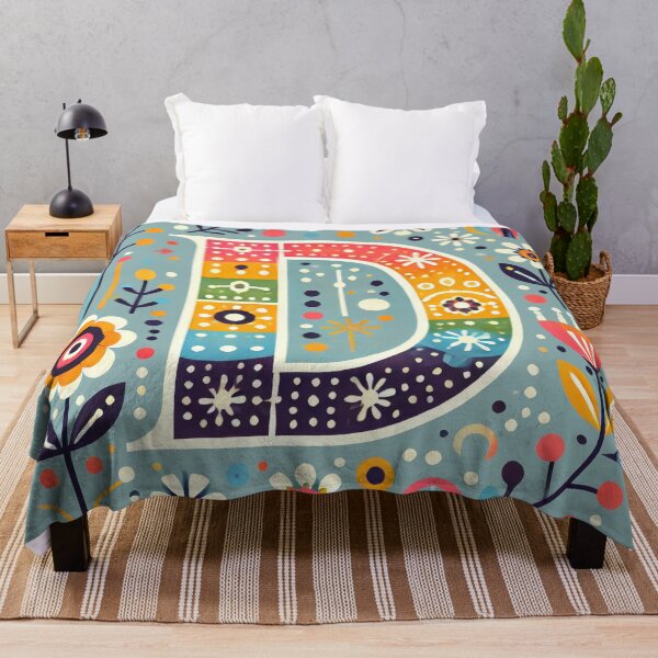 Item preview, Scandinavian Folk Art Letter D – Rainbow Colours, Floral Symbols and Teal Green by heidiannemorris designed and sold by FOLK ART FUSION.