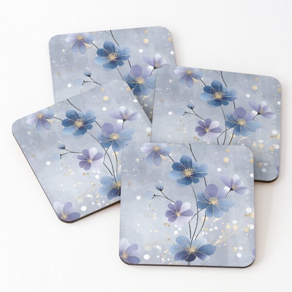 Item preview, Dreamy Blue Floral Pattern – Ethereal Botanical Design with Gold Accents designed and sold by Moisky Patterns.