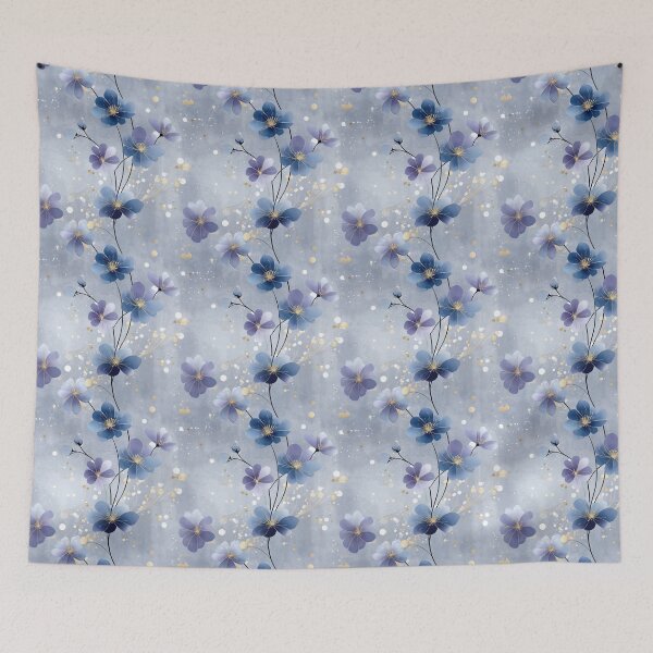 Item preview, Dreamy Blue Floral Pattern – Ethereal Botanical Design with Gold Accents designed and sold by Moisky Patterns.