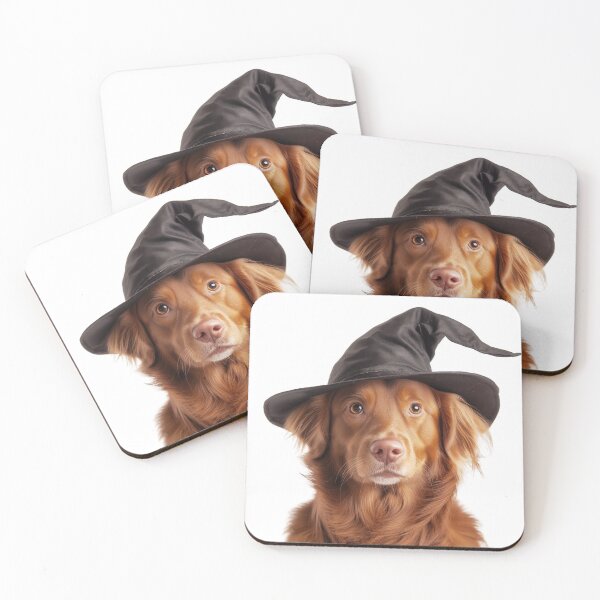 Item preview, Nova Scotia Duck Tolling Retriever dog Wearing Halloween Witch Hat designed and sold by LazyOwlStore.