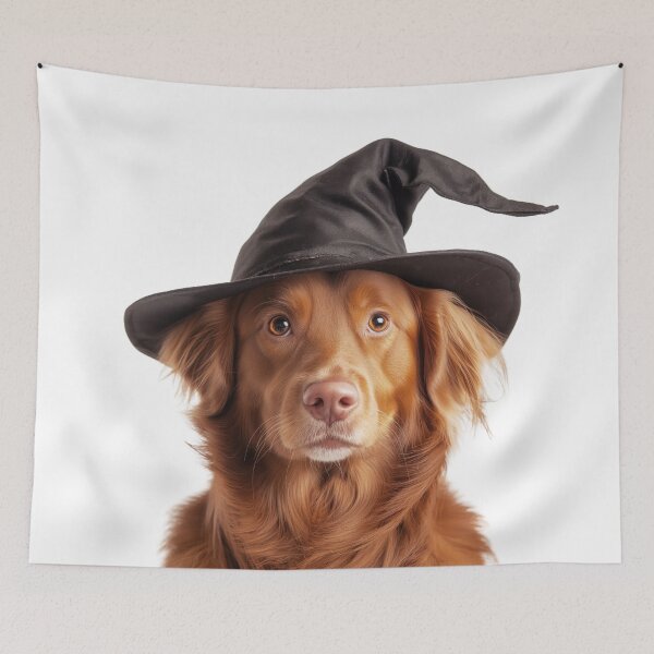 Item preview, Nova Scotia Duck Tolling Retriever dog Wearing Halloween Witch Hat designed and sold by LazyOwlStore.