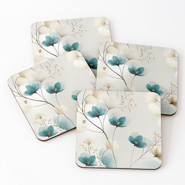 Item preview, Minimalist Teal and Beige Floral Pattern – Elegant Botanical Design with Gold Accents designed and sold by Moisky Patterns.