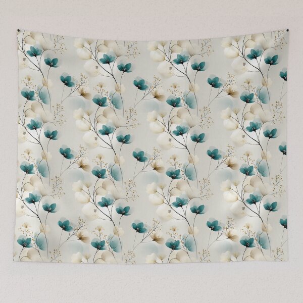 Item preview, Minimalist Teal and Beige Floral Pattern – Elegant Botanical Design with Gold Accents designed and sold by Moisky Patterns.