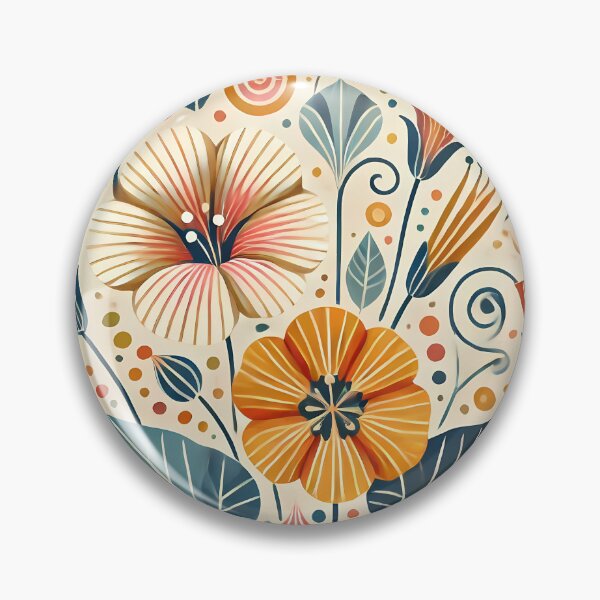 Item preview, Scandinavian Folk Art Morning Glories and Petunias – Coral, Teal, and Mustard Floral Symmetry by heidiannemorris. designed and sold by FOLK ART FUSION by heidiannemorris.