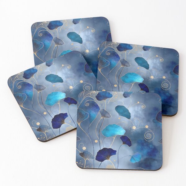 Item preview, Midnight Blue Ginkgo Pattern – Luxurious Botanical Design with Gold Swirls designed and sold by Moisky Patterns.
