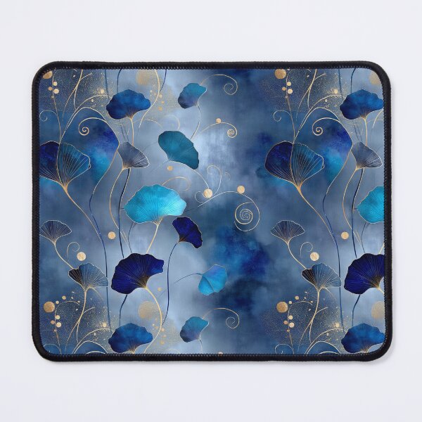 Item preview, Midnight Blue Ginkgo Pattern – Luxurious Botanical Design with Gold Swirls designed and sold by Moisky Patterns.